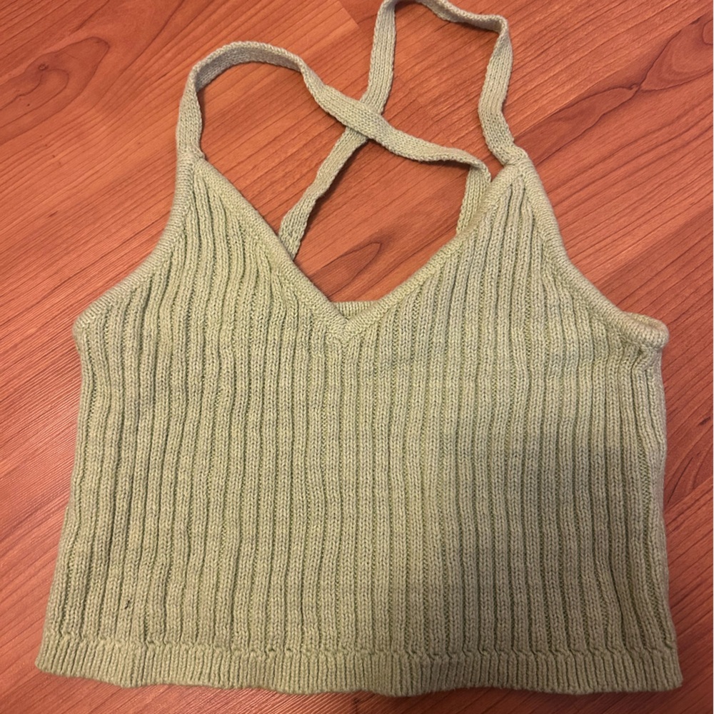 Green Ribbed Knit Crop Top